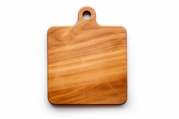 a wooden cutting board on a white surface