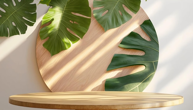 A wooden cutting board with a leaf pattern on it