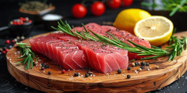 Wooden Cutting Board With Raw Fish