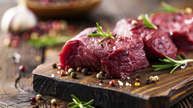 Wooden Cutting Board With Raw Meat