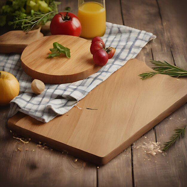 野菜や果物が付いた木製のカッティングボード