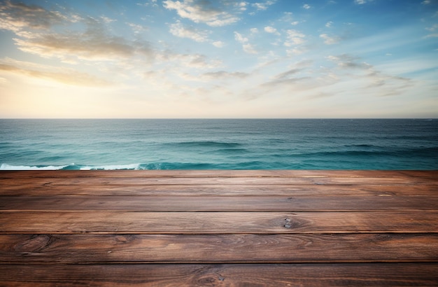 wooden deck with beach in background