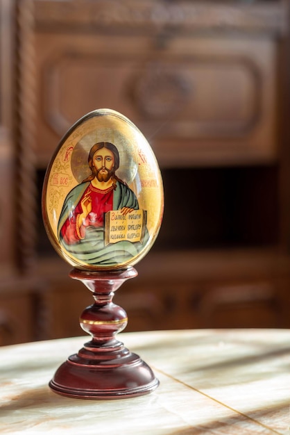 wooden decorative egg depicting an icon