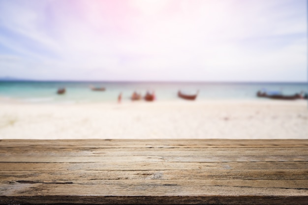 wooden desk on beach