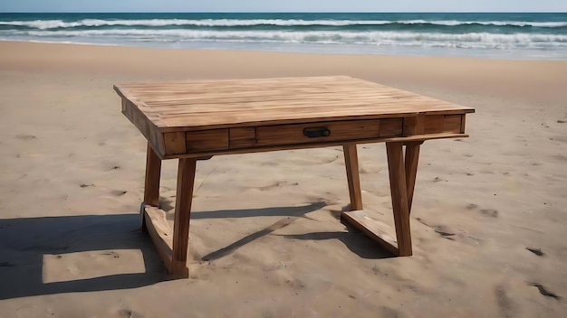 Wooden desk on beach