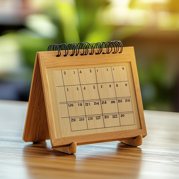 wooden desk calendar mockup