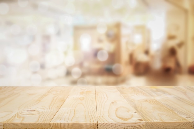 wooden desk with blurred background