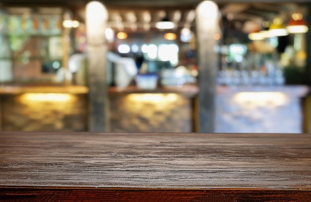 wooden desk with blurred background