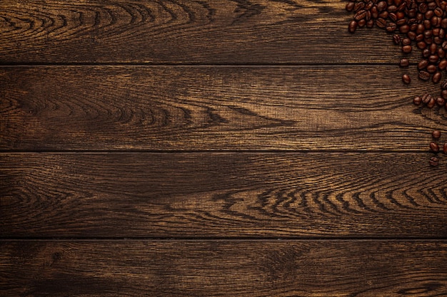 Wooden desk with coffee beans