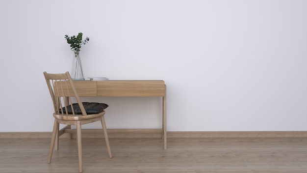 写真 オフィスのアイデアのための白い壁と木製の机