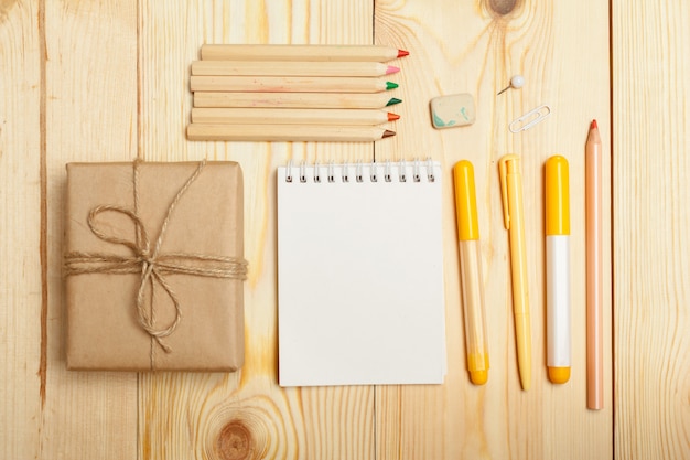 wooden different school supplies