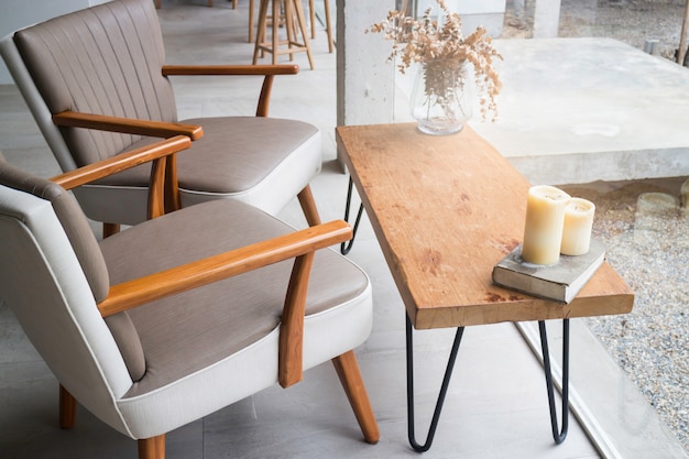 Wooden dining table in coffee shop