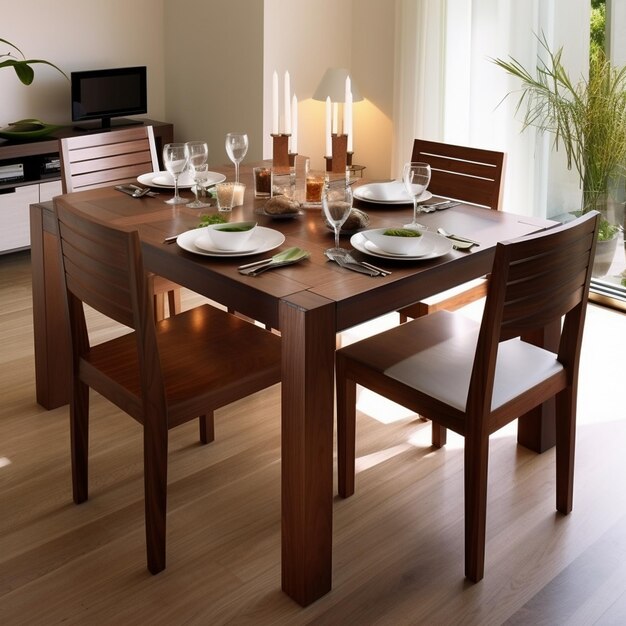 Foto interno della tavola da pranzo in legno