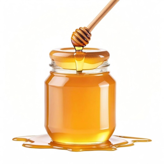 Wooden dipper and honey isolated