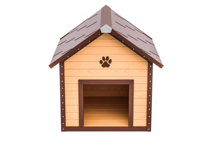 Wooden doghouse front view 3D rendering
