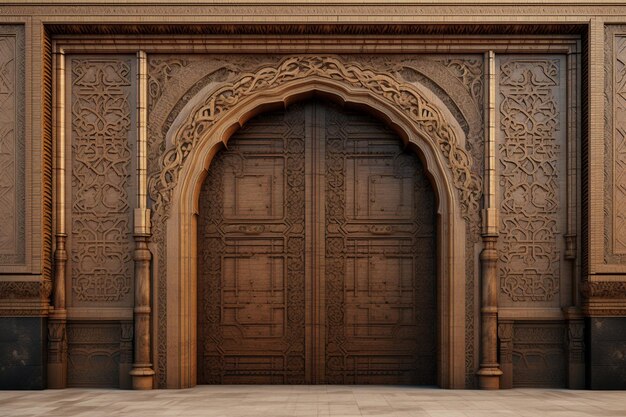 Wooden door adorned with an intricate Islamic Generative ai