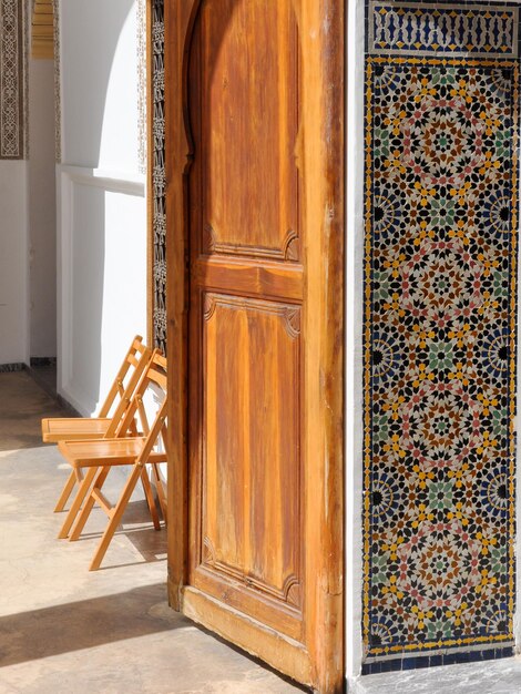 Wooden door of building