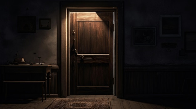 Photo wooden door in a dark room