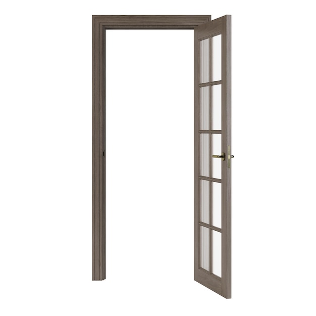 Wooden door isolated on white background. 3D rendering.