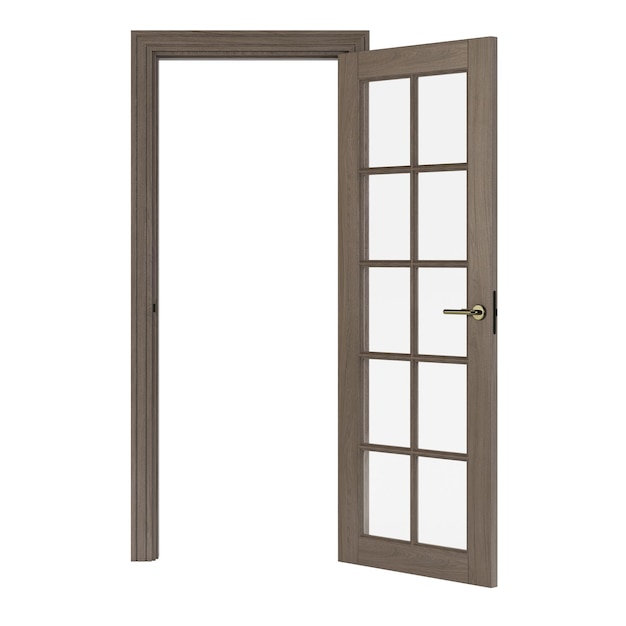 白い背景で隔離の木製のドア。 3Dレンダリング。