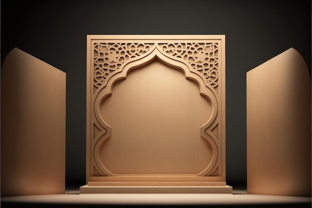Деревянная дверь с рамой, на которой написано «рамадан».