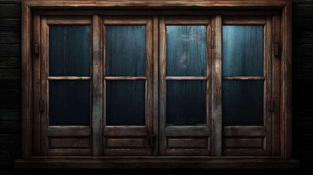 a wooden door with glass windows on the top.