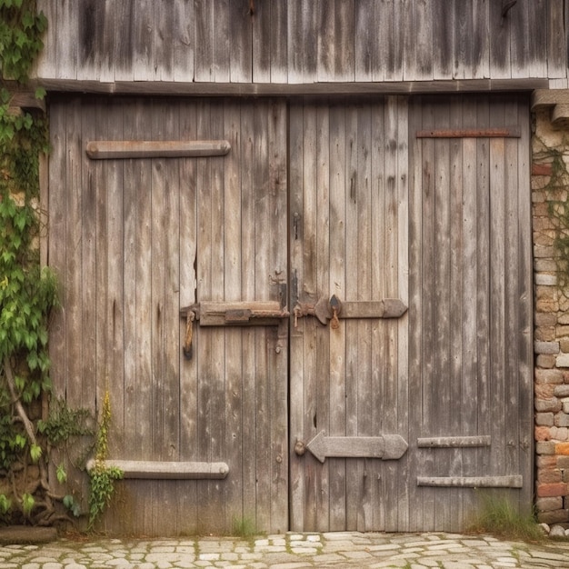 Foto una porta di legno con una vite verde che cresce su di essa