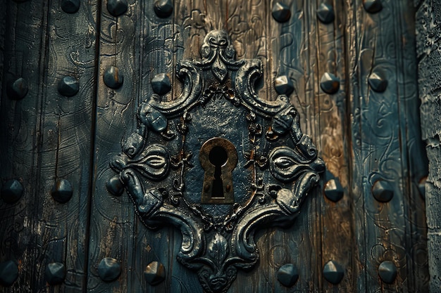 A wooden door with a keyhole and a lock