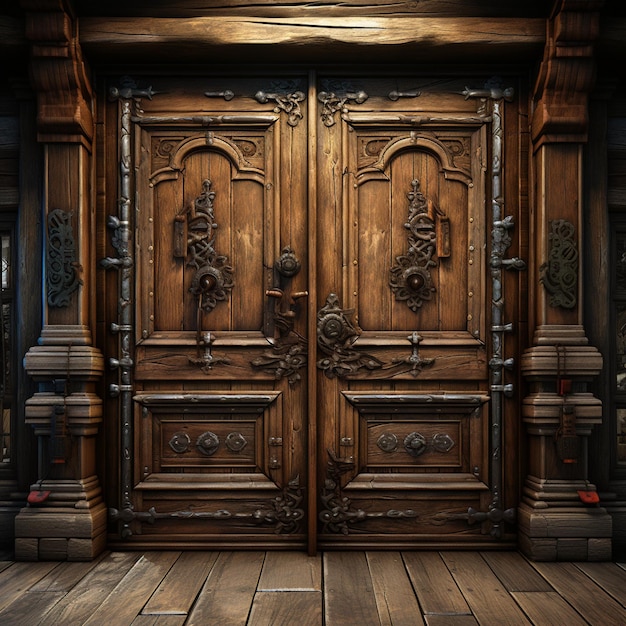 Photo wooden door with ornaments