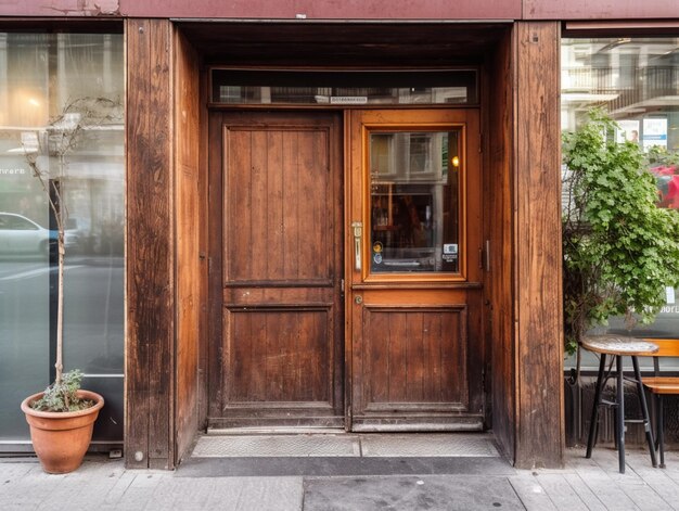 A wooden door with a sign that says " cafe " on it.