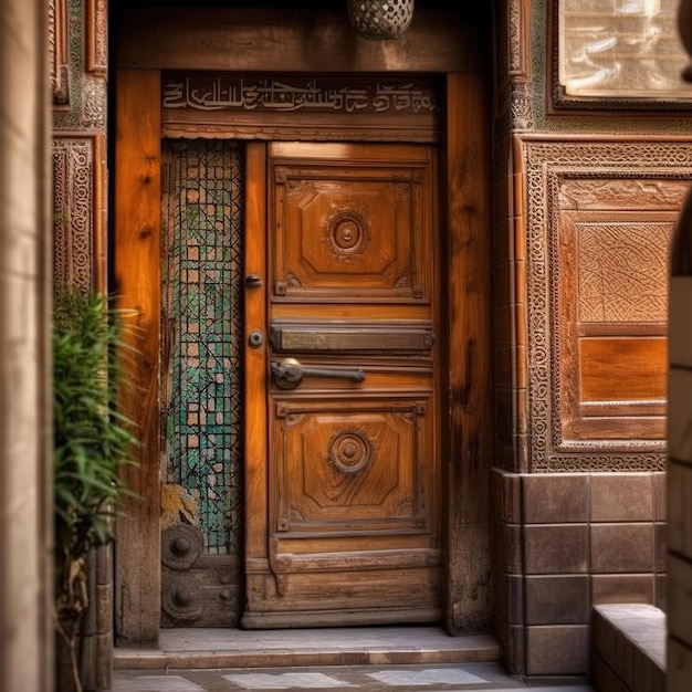 A wooden door with the word q's on it