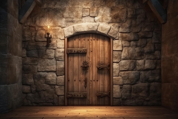 Wooden doors in medieval castle Ai