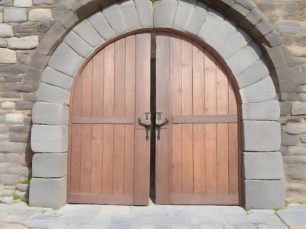 中世の城の木製ドア