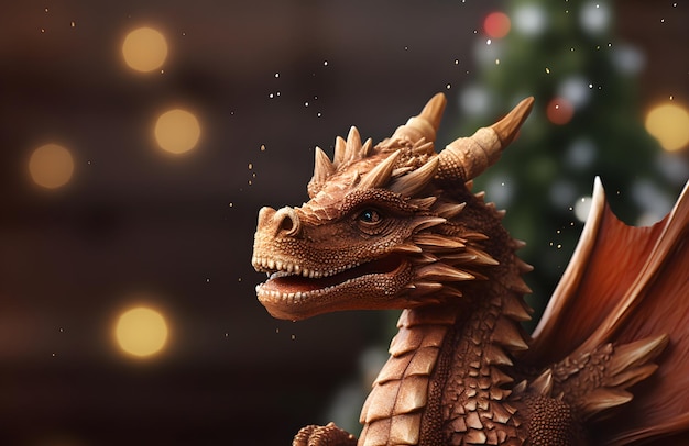 Wooden Dragon on a festive background