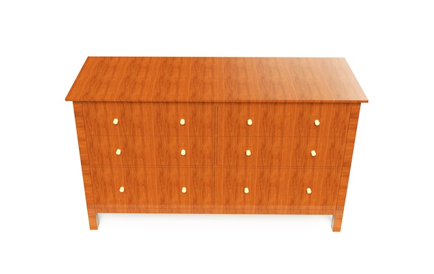 Wooden dresser isolated on white background. 3d render