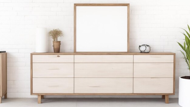 Photo a wooden dressing table with a white wall