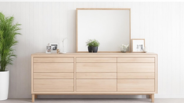 Photo a wooden dressing table with a white wall