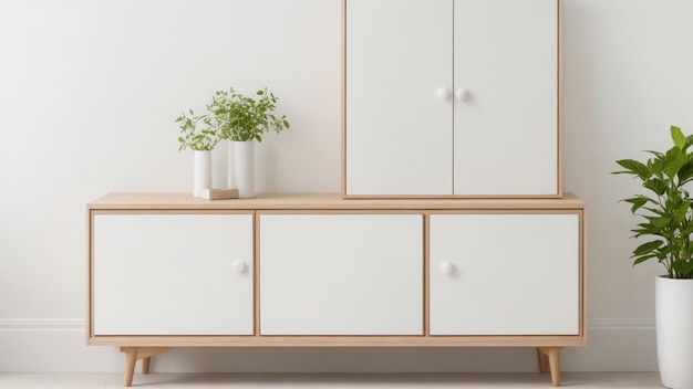 Photo a wooden dressing table with a white wall