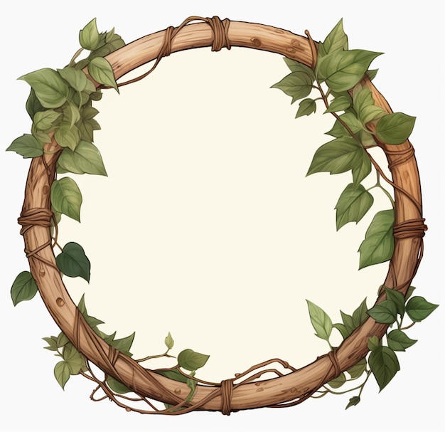 A wooden drum frame with leaves and vines