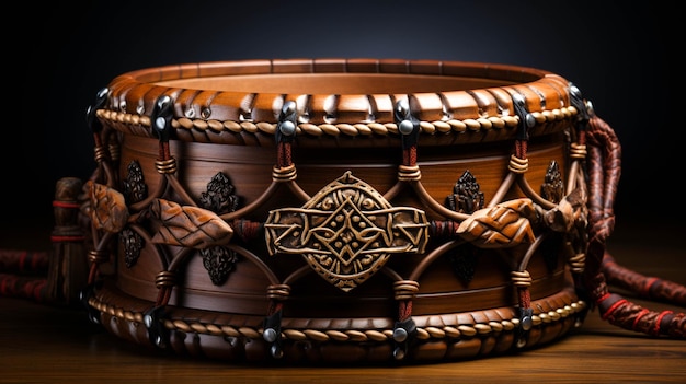 Photo a wooden drum with a rope around it