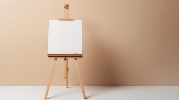 A wooden easel with a blank canvas on it