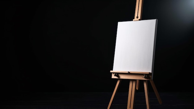 A wooden easel with a blank canvas on it