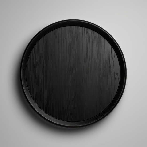 Photo wooden ebony minimalistic round picture frame minimalistic ring with realistic texture square digital illustration ai generated empty circle on black background