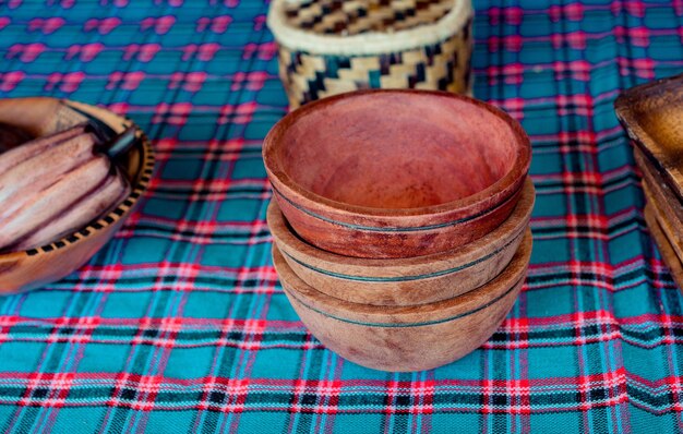 wooden empty bowls used for food eating