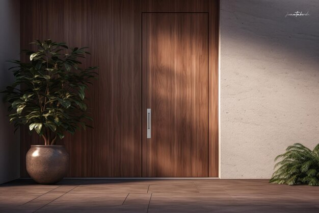 Wooden entrance door in a home