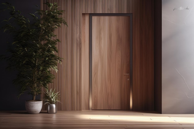 Wooden entrance door in a home