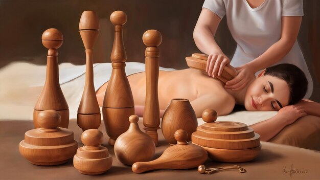 Photo wooden equipment for anti cellulite maderotherapy massage
