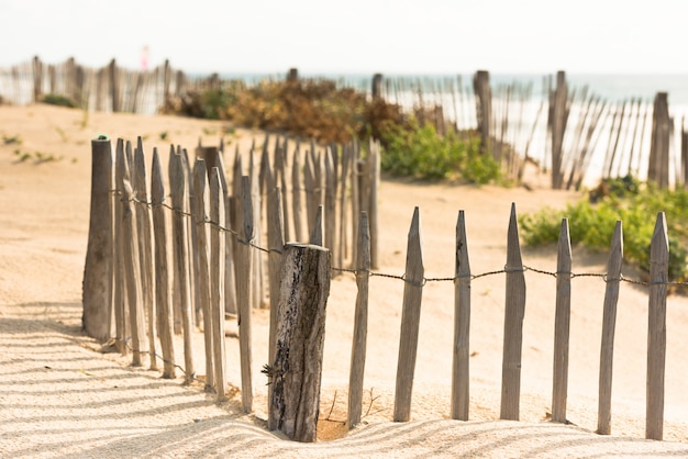 Wooden fence on Atlantic beach in France