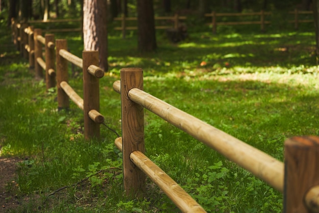 Wooden Fence at the Farm for Cattle and Territory Protection Rural sunset landscape