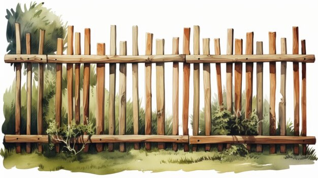 Wooden fence Farm life elements watercolor illustration